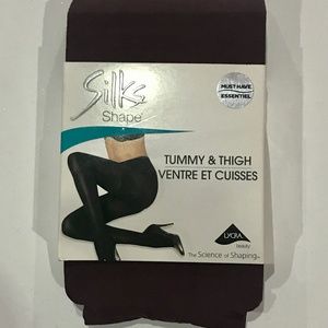 NWT Silks Tummy, Thigh Shaping Merlot Opaque Tights Sz. 1
